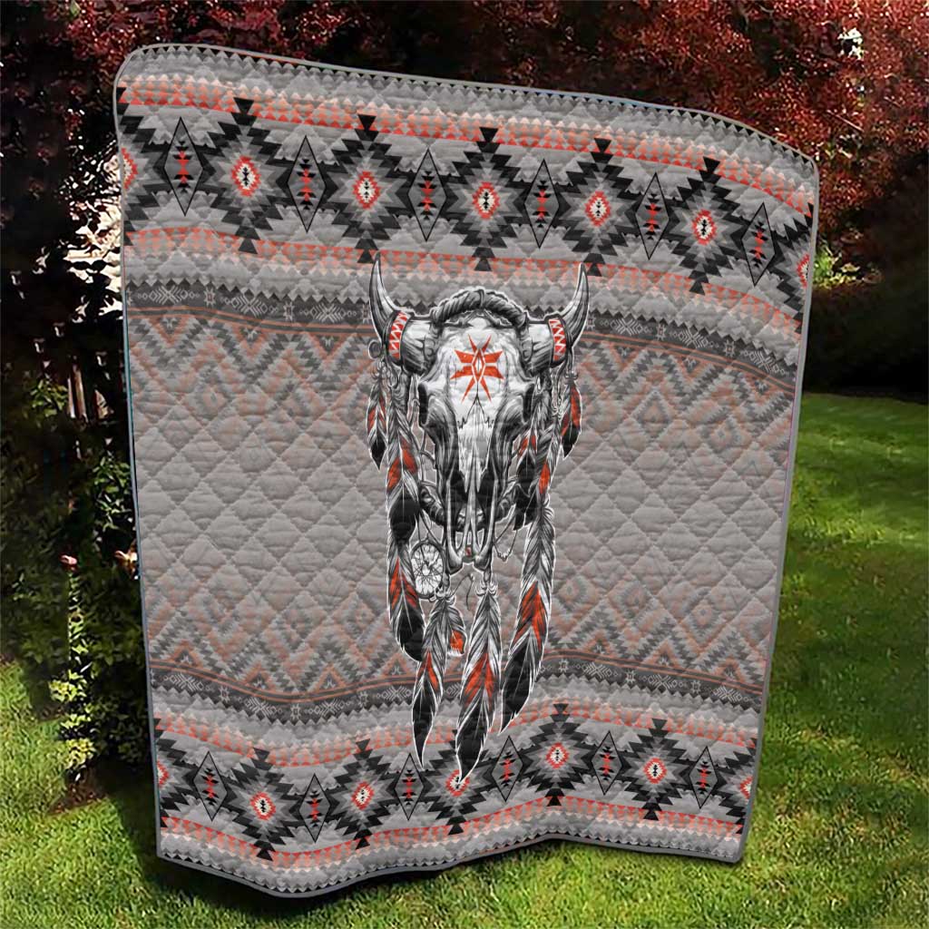 Native American Buffalo Skull Quilt with Dream Catchers Feathers