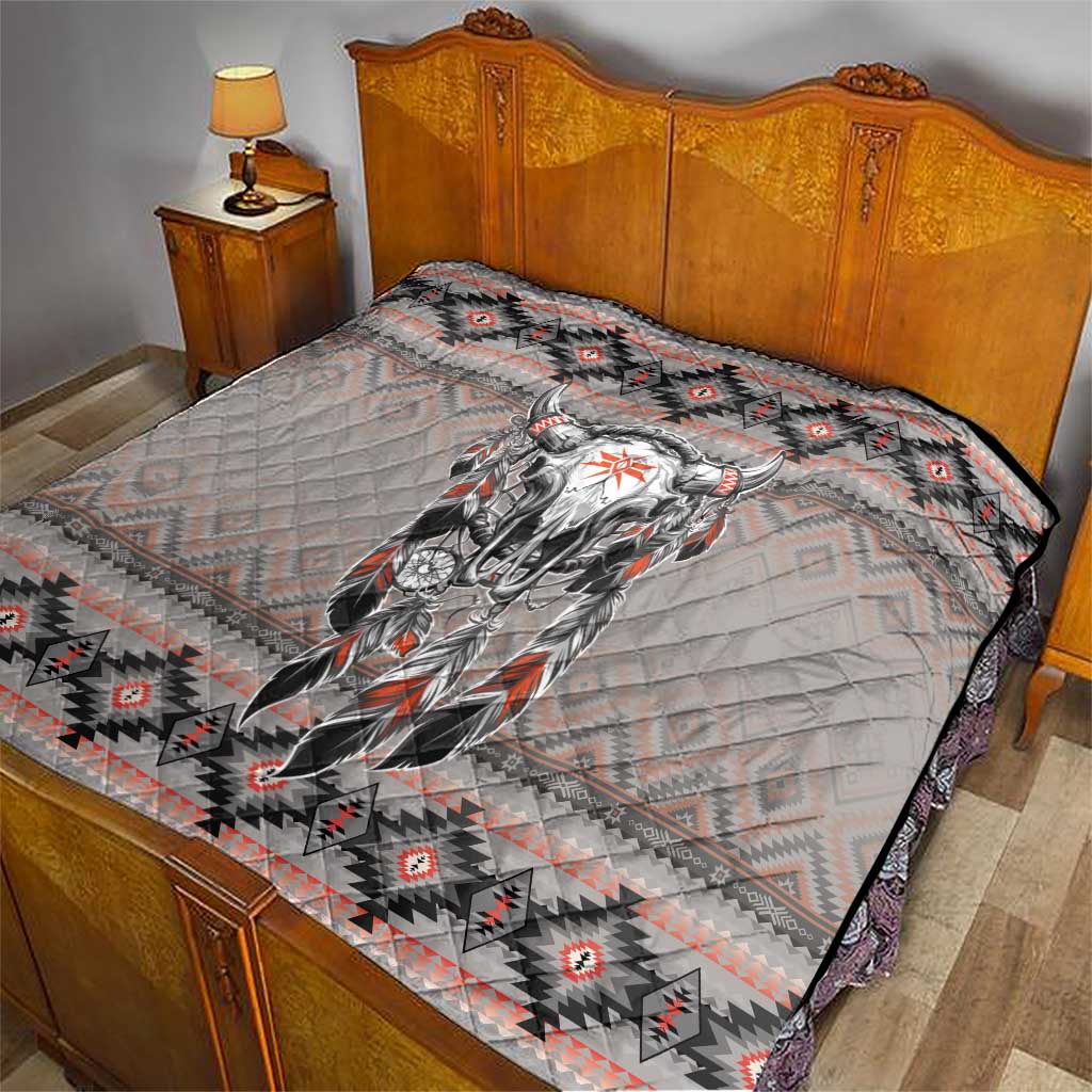 Native American Buffalo Skull Quilt with Dream Catchers Feathers