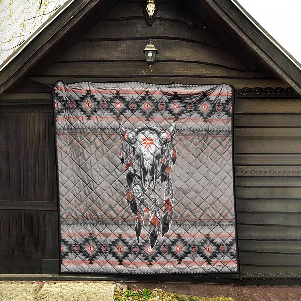 Native American Buffalo Skull Quilt with Dream Catchers Feathers