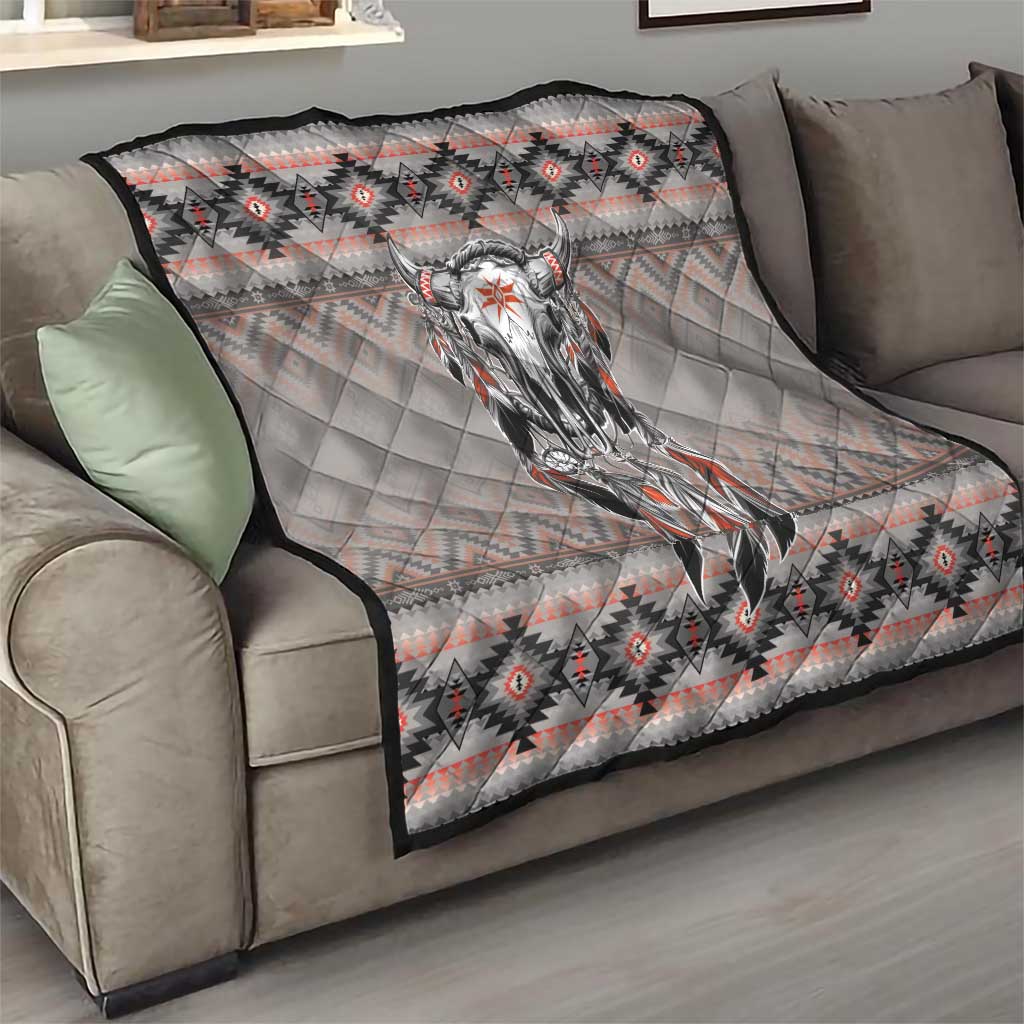 Native American Buffalo Skull Quilt with Dream Catchers Feathers