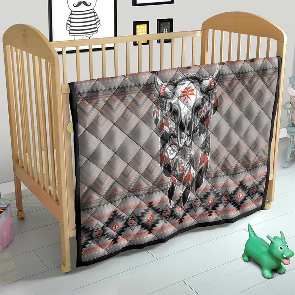 Native American Buffalo Skull Quilt with Dream Catchers Feathers