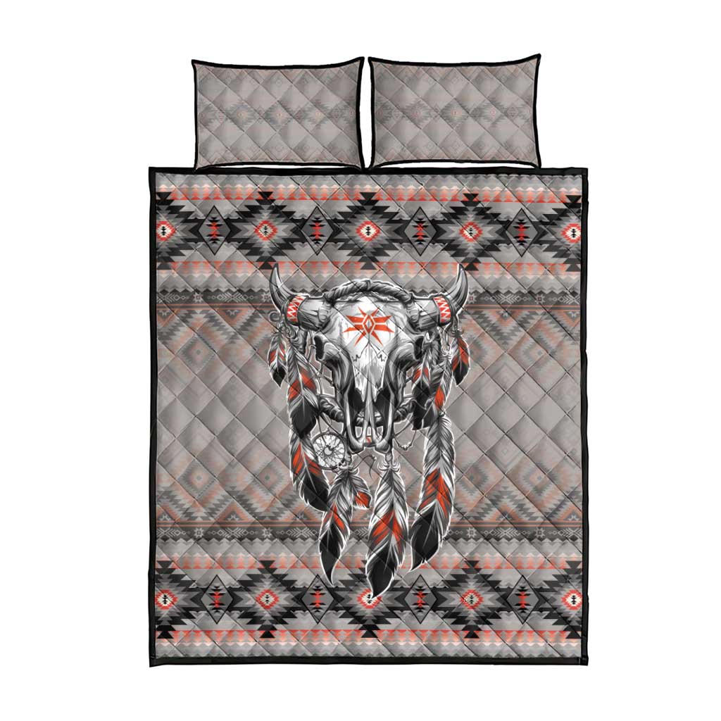 Native American Buffalo Skull Quilt Bed Set with Dream Catchers Feathers