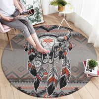 Native American Buffalo Skull Round Carpet with Dream Catchers Feathers