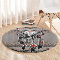 Native American Buffalo Skull Round Carpet with Dream Catchers Feathers