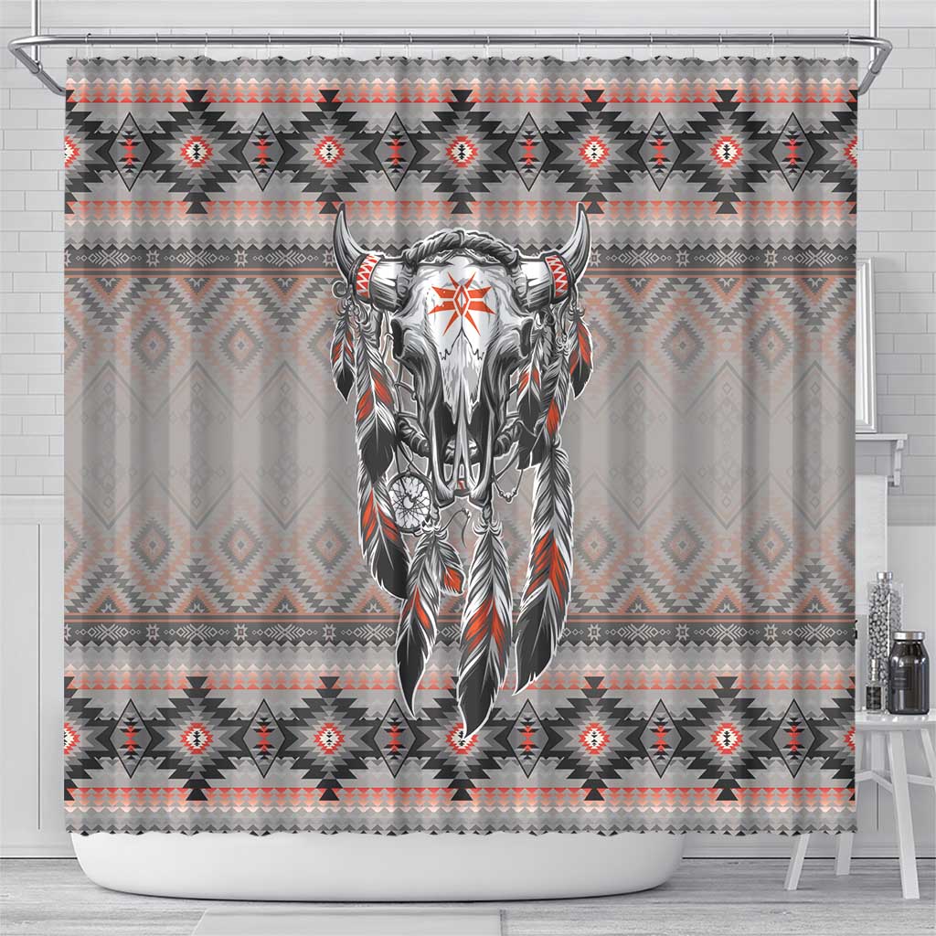 Native American Buffalo Skull Shower Curtain with Dream Catchers Feathers