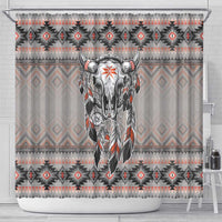 Native American Buffalo Skull Shower Curtain with Dream Catchers Feathers