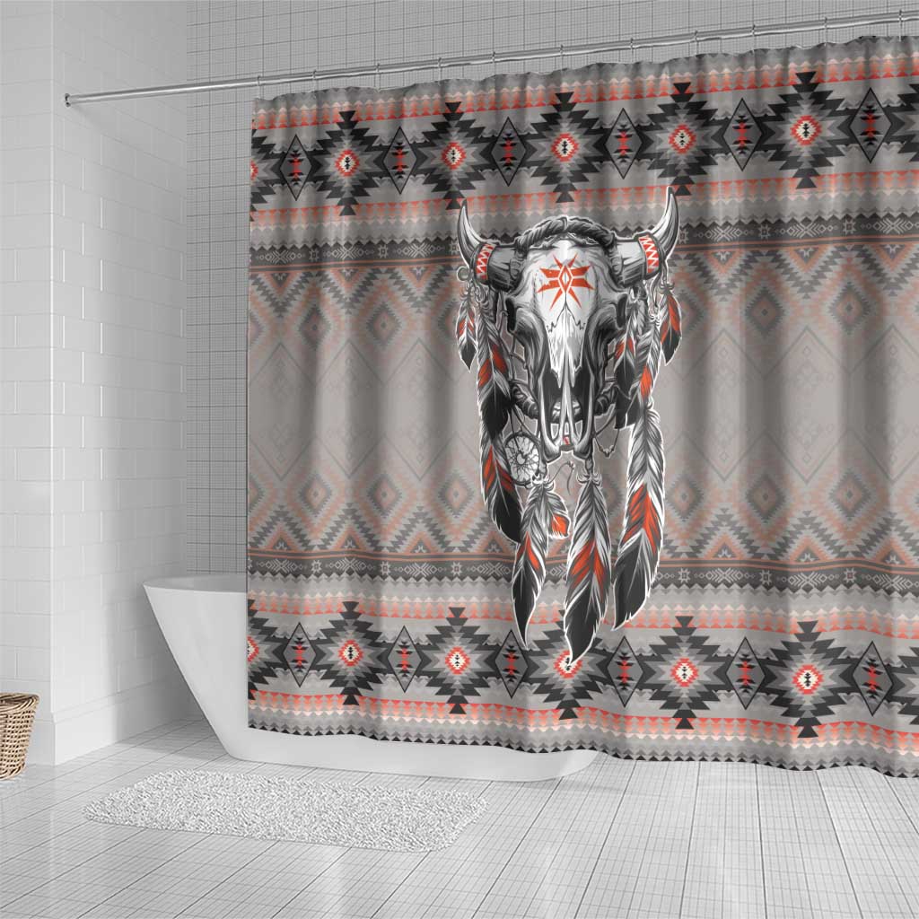 Native American Buffalo Skull Shower Curtain with Dream Catchers Feathers