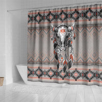 Native American Buffalo Skull Shower Curtain with Dream Catchers Feathers