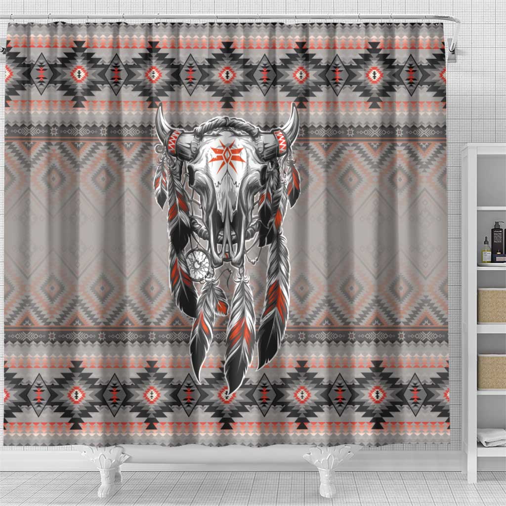Native American Buffalo Skull Shower Curtain with Dream Catchers Feathers