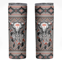 Native American Buffalo Skull Skinny Tumbler with Dream Catchers Feathers