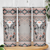 Native American Buffalo Skull Skinny Tumbler with Dream Catchers Feathers