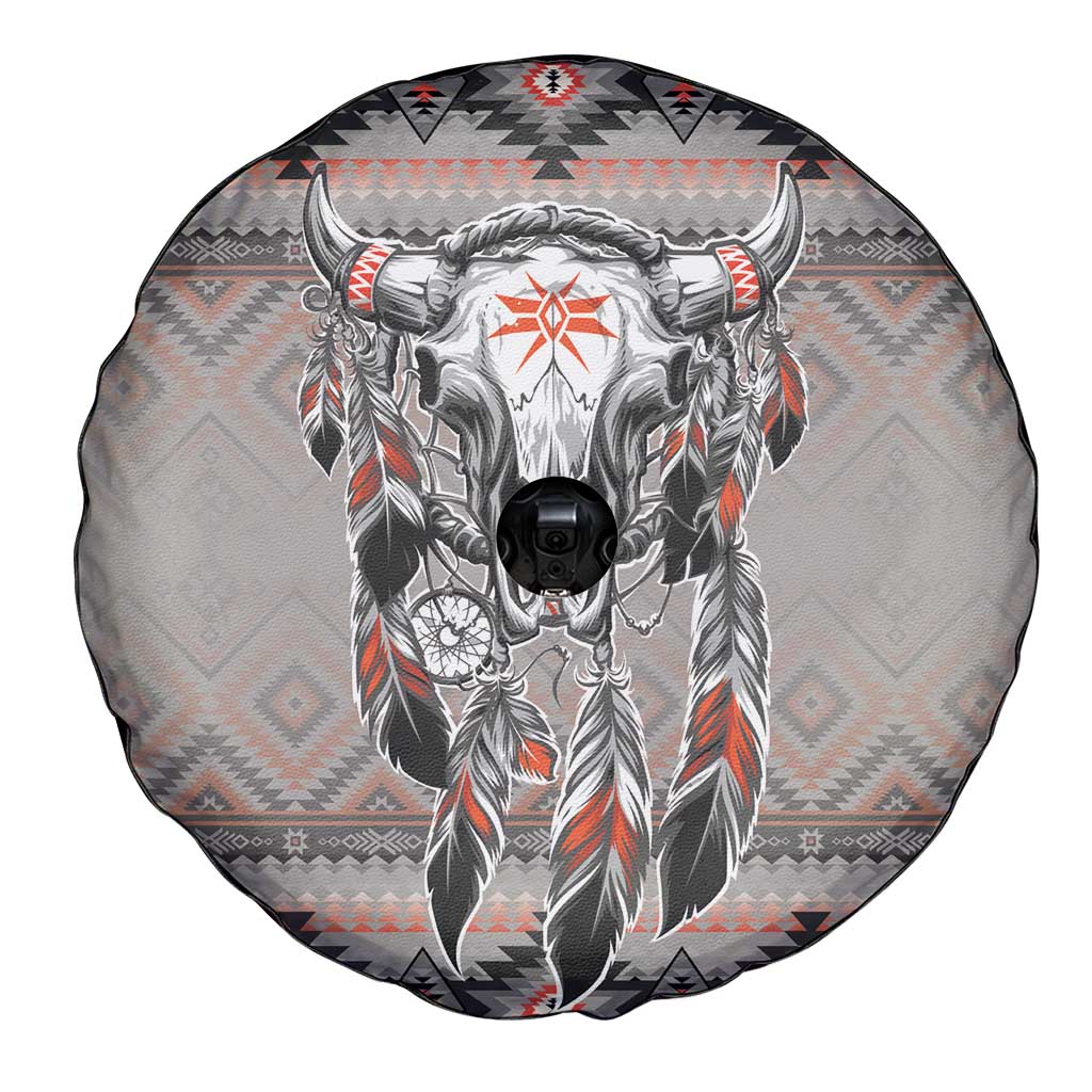 Native American Buffalo Skull Spare Tire Cover with Dream Catchers Feathers