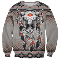 Native American Buffalo Skull Sweatshirt with Dream Catchers Feathers