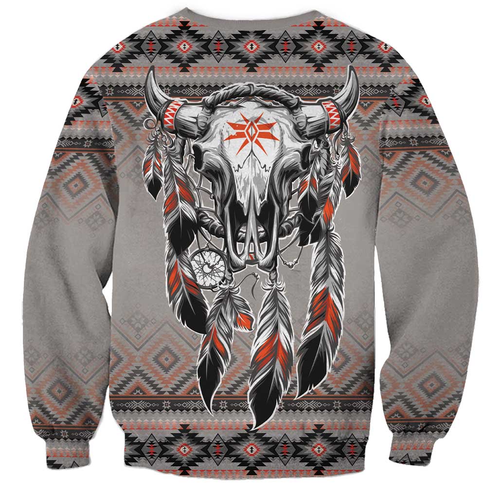 Native American Buffalo Skull Sweatshirt with Dream Catchers Feathers