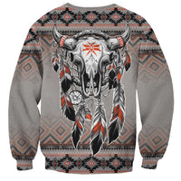 Native American Buffalo Skull Sweatshirt with Dream Catchers Feathers