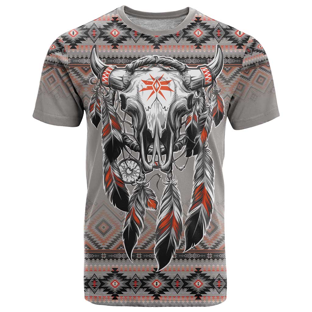 Native American Buffalo Skull T Shirt with Dream Catchers Feathers