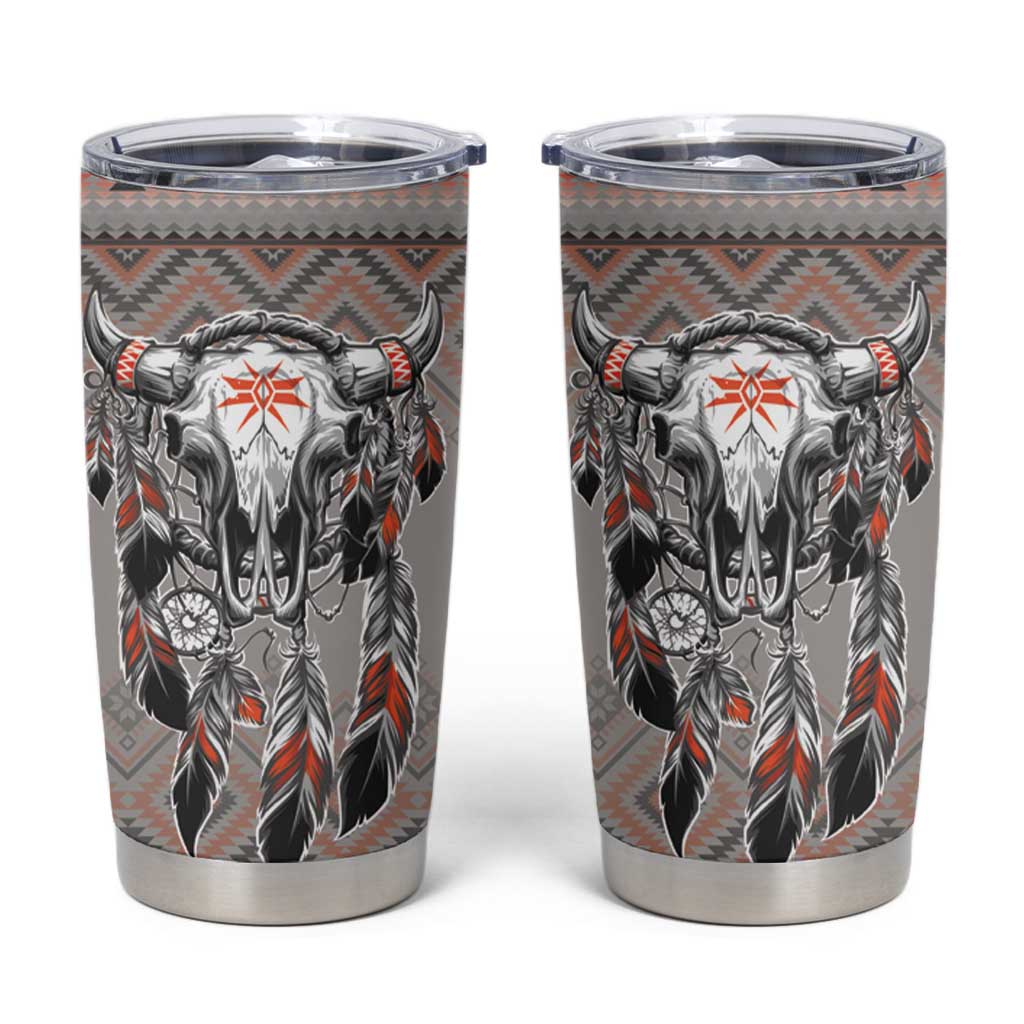 Native American Buffalo Skull Tumbler Cup with Dream Catchers Feathers