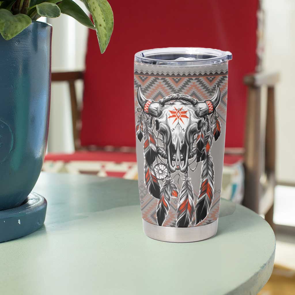 Native American Buffalo Skull Tumbler Cup with Dream Catchers Feathers