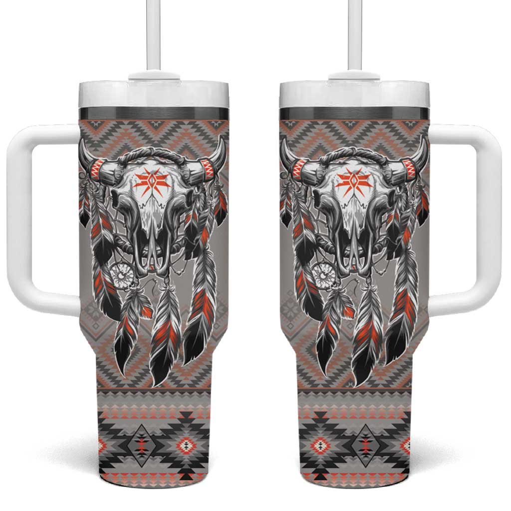 Native American Buffalo Skull Tumbler With Handle with Dream Catchers Feathers