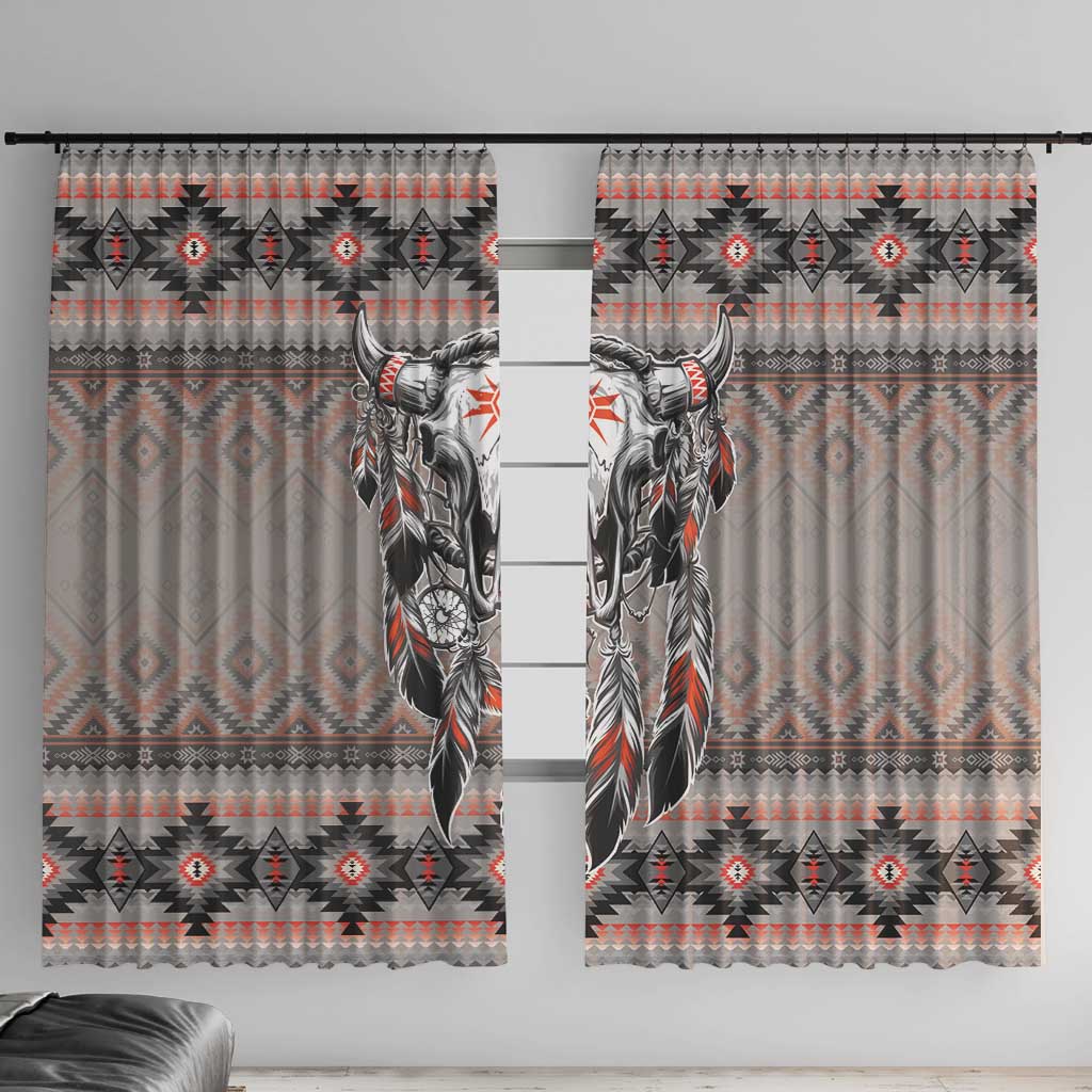 Native American Buffalo Skull Window Curtain with Dream Catchers Feathers