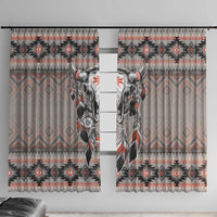 Native American Buffalo Skull Window Curtain with Dream Catchers Feathers