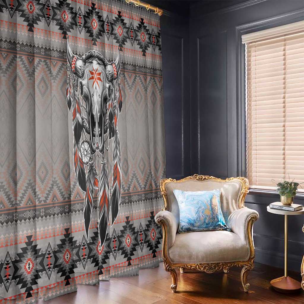 Native American Buffalo Skull Window Curtain with Dream Catchers Feathers