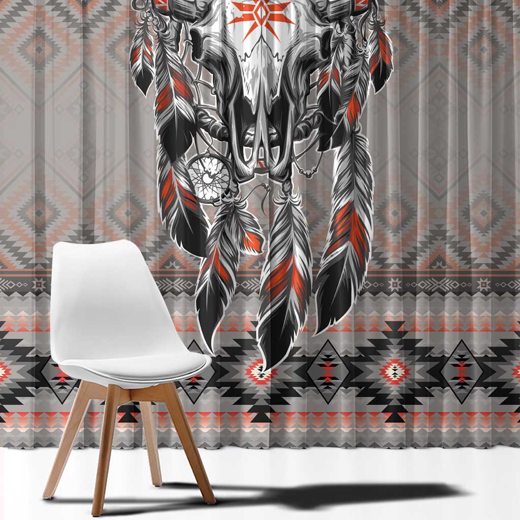 Native American Buffalo Skull Window Curtain with Dream Catchers Feathers