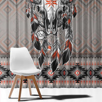Native American Buffalo Skull Window Curtain with Dream Catchers Feathers