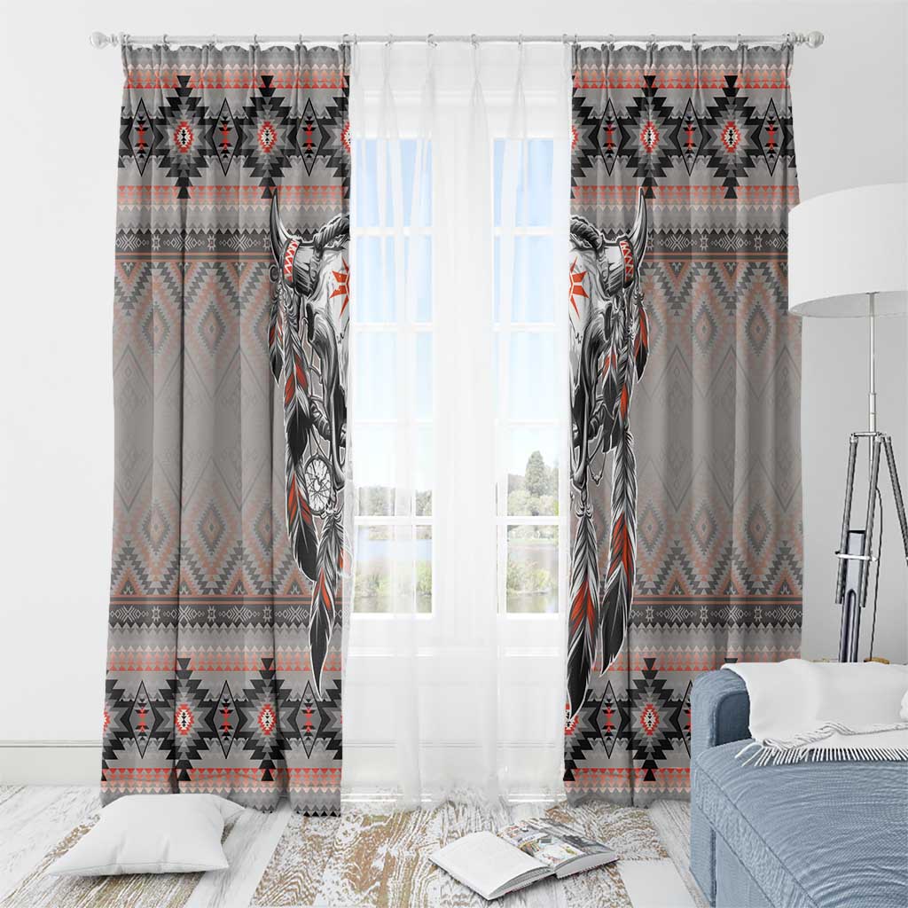Native American Buffalo Skull Window Curtain with Dream Catchers Feathers
