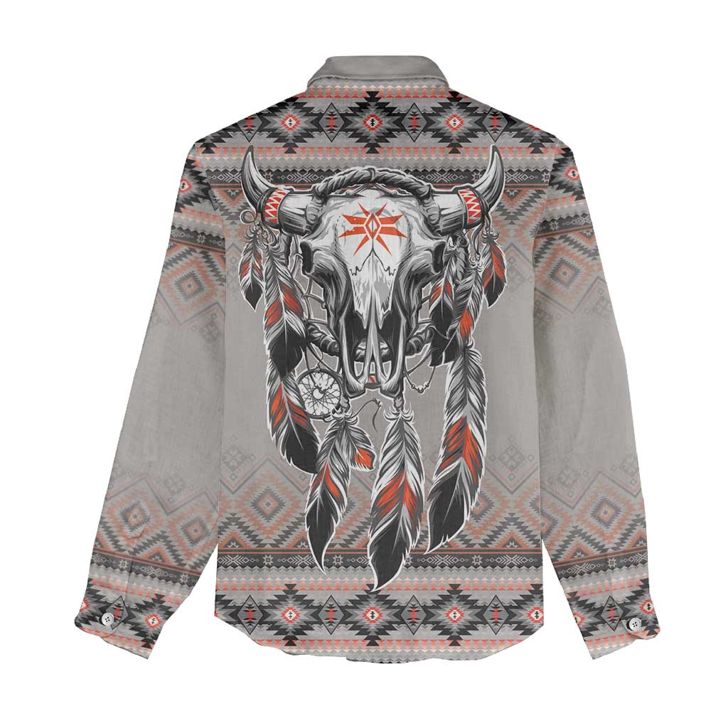 Native American Buffalo Skull Women Casual Shirt with Dream Catchers Feathers