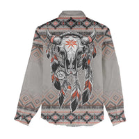 Native American Buffalo Skull Women Casual Shirt with Dream Catchers Feathers