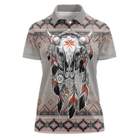 Native American Buffalo Skull Women Polo Shirt with Dream Catchers Feathers