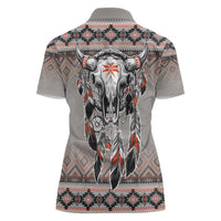 Native American Buffalo Skull Women Polo Shirt with Dream Catchers Feathers