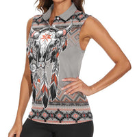 Native American Buffalo Skull Women Sleeveless Polo Shirt with Dream Catchers Feathers