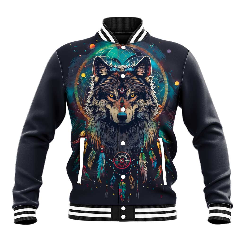 Native American Wolves Baseball Jacket with Dream Catchers Feathers