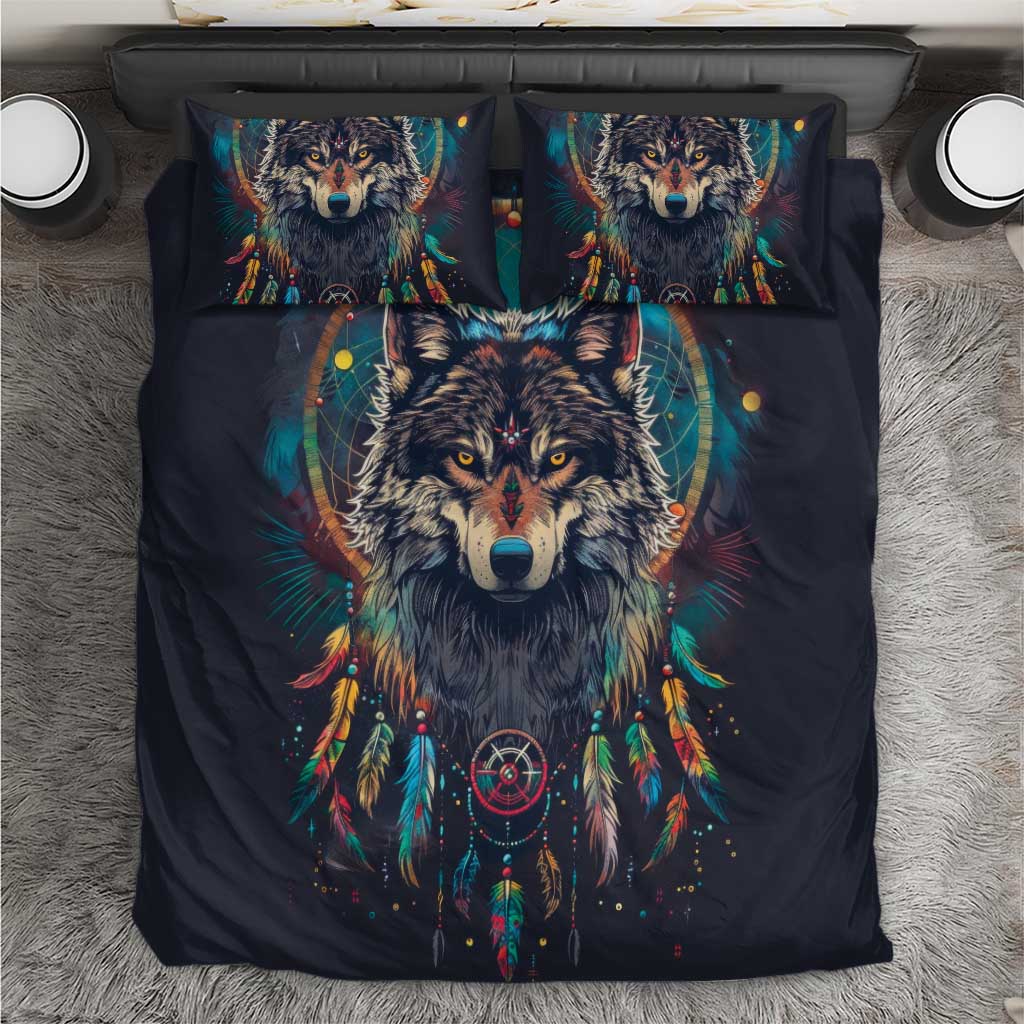 Native American Wolves Bedding Set with Dream Catchers Feathers