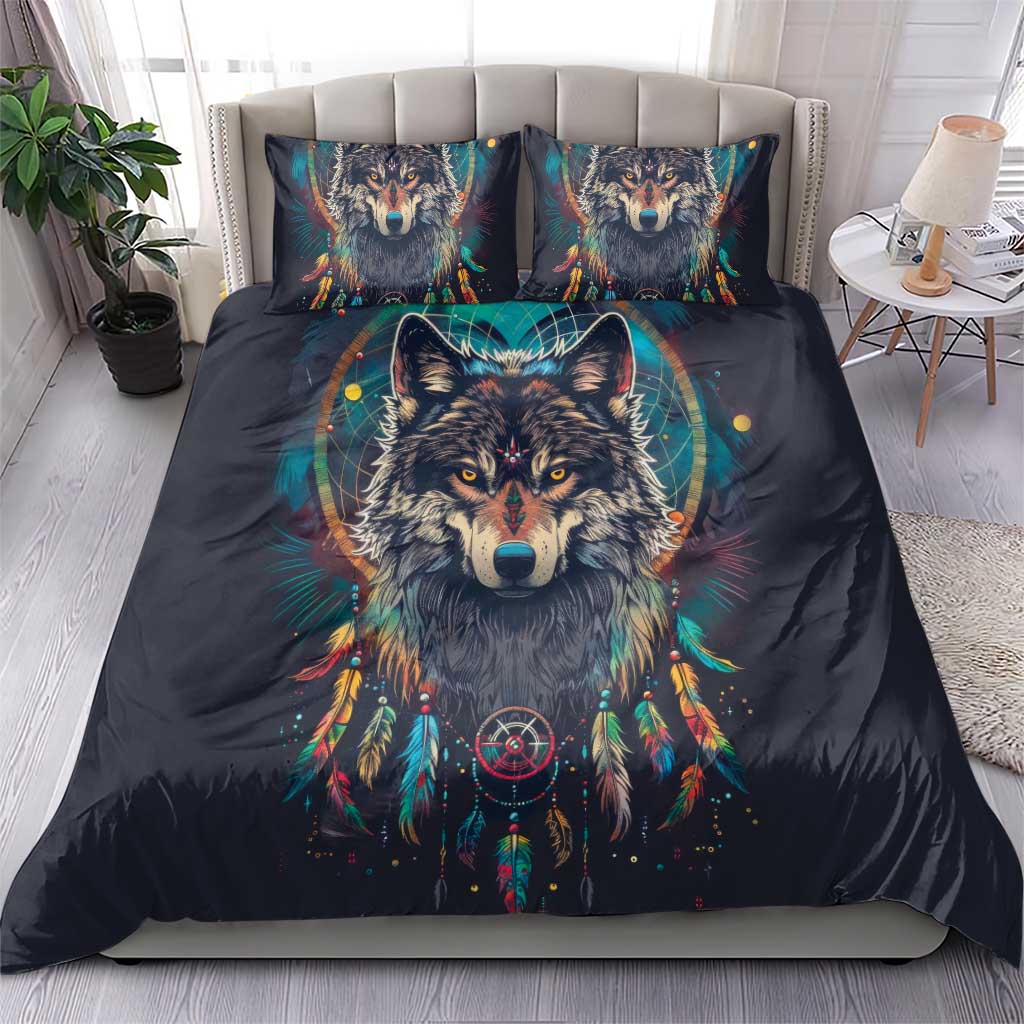 Native American Wolves Bedding Set with Dream Catchers Feathers