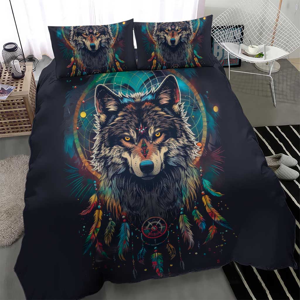 Native American Wolves Bedding Set with Dream Catchers Feathers
