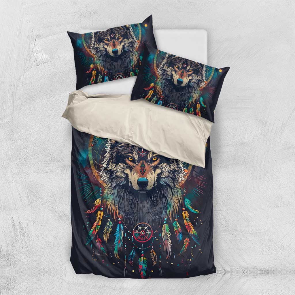 Native American Wolves Bedding Set with Dream Catchers Feathers