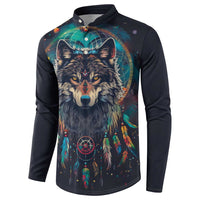 Native American Wolves Button Sweatshirt with Dream Catchers Feathers