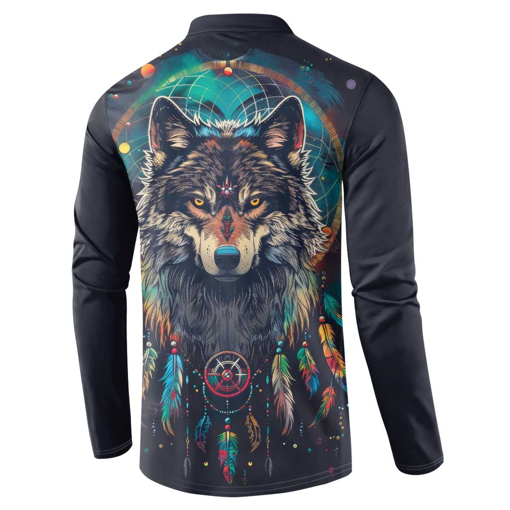 Native American Wolves Button Sweatshirt with Dream Catchers Feathers