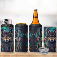 Native American Wolves 4 in 1 Can Cooler Tumbler with Dream Catchers Feathers