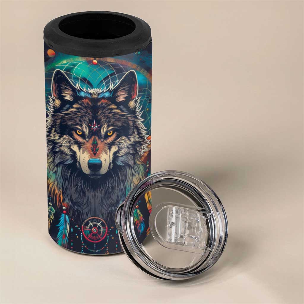Native American Wolves 4 in 1 Can Cooler Tumbler with Dream Catchers Feathers