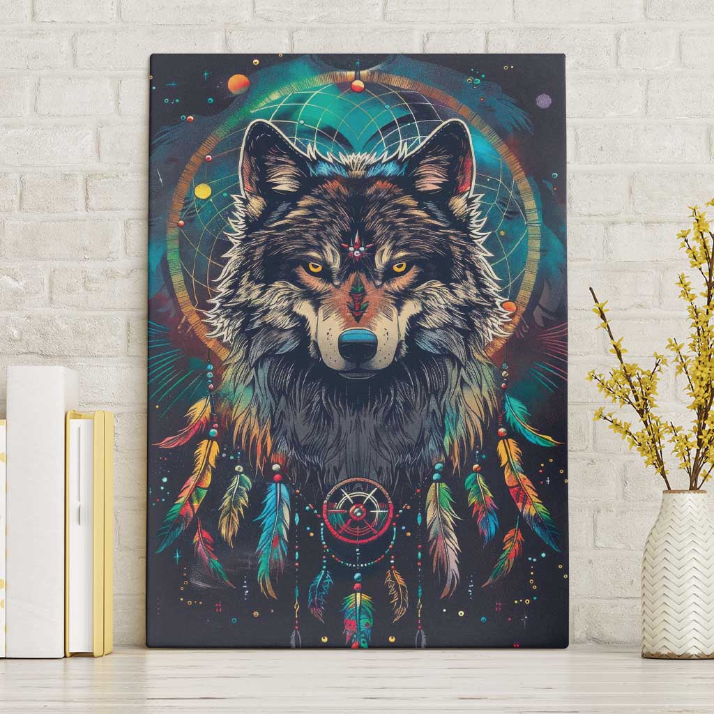 Native American Wolves Canvas Wall Art with Dream Catchers Feathers