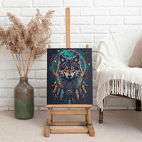 Native American Wolves Canvas Wall Art with Dream Catchers Feathers
