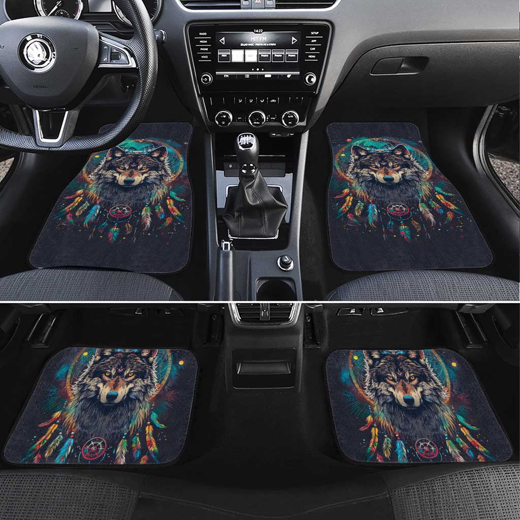 Native American Wolves Car Mats with Dream Catchers Feathers