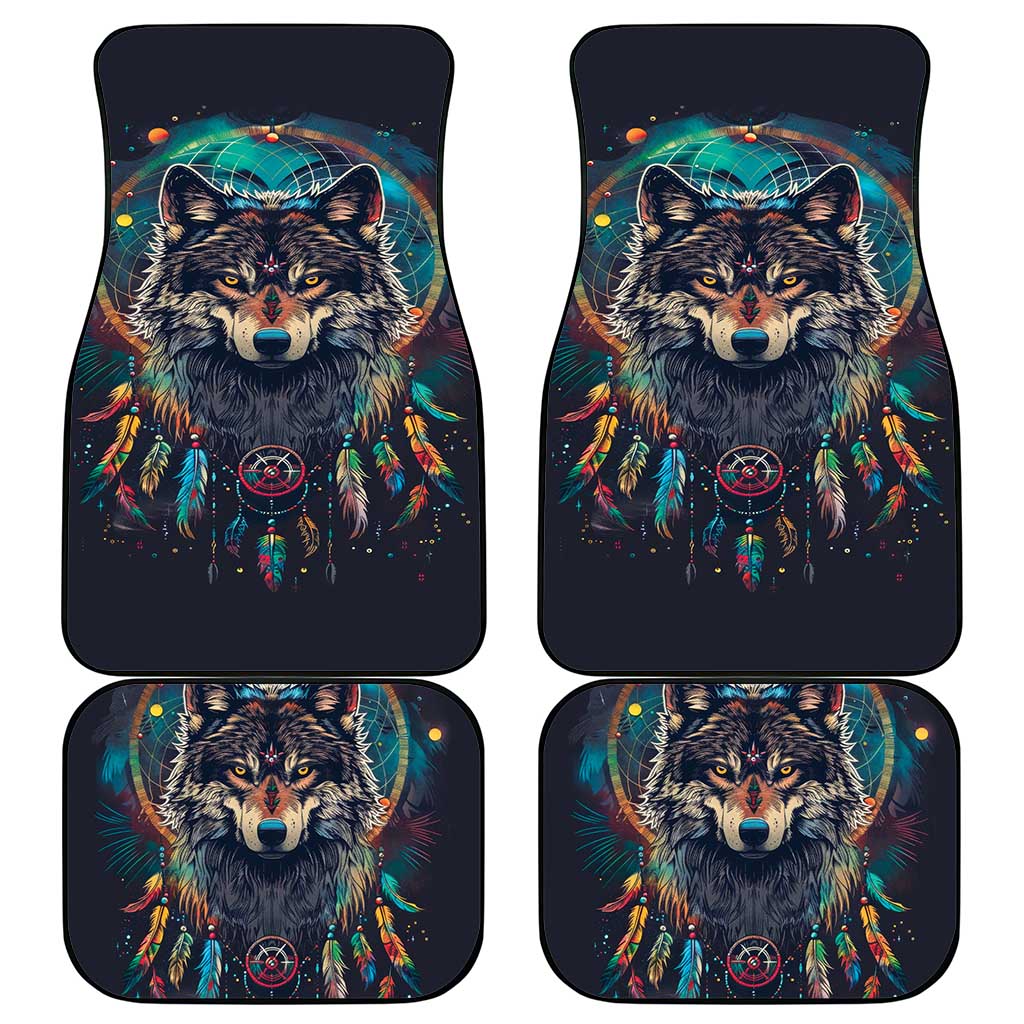 Native American Wolves Car Mats with Dream Catchers Feathers