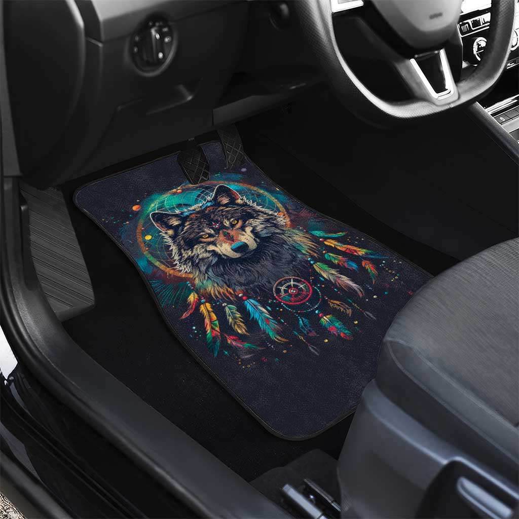 Native American Wolves Car Mats with Dream Catchers Feathers
