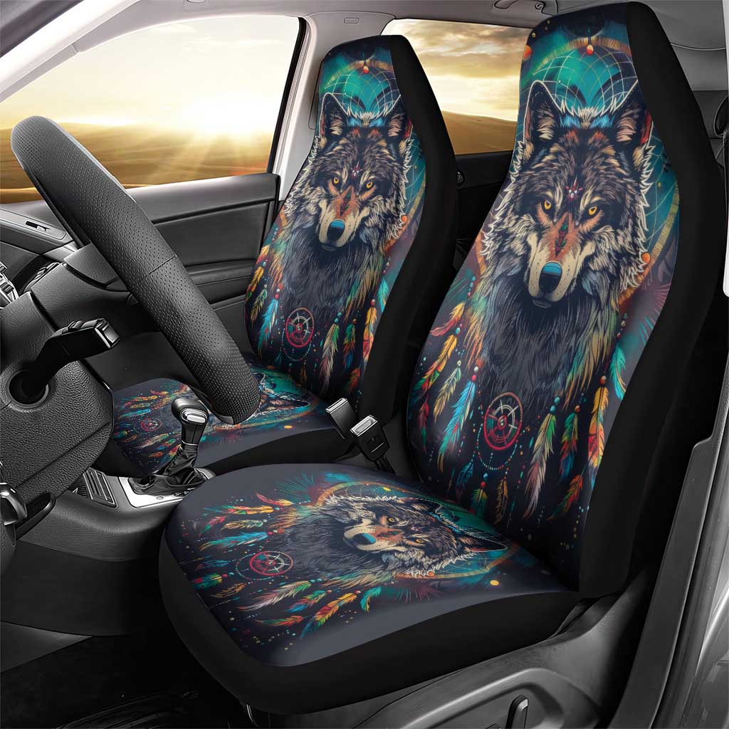 Native American Wolves Car Seat Cover with Dream Catchers Feathers