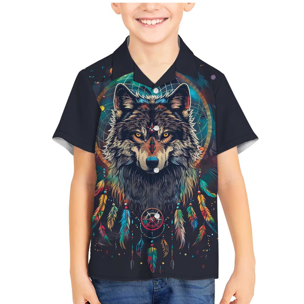 Native American Wolves Family Matching Mermaid Dress and Hawaiian Shirt with Dream Catchers Feathers